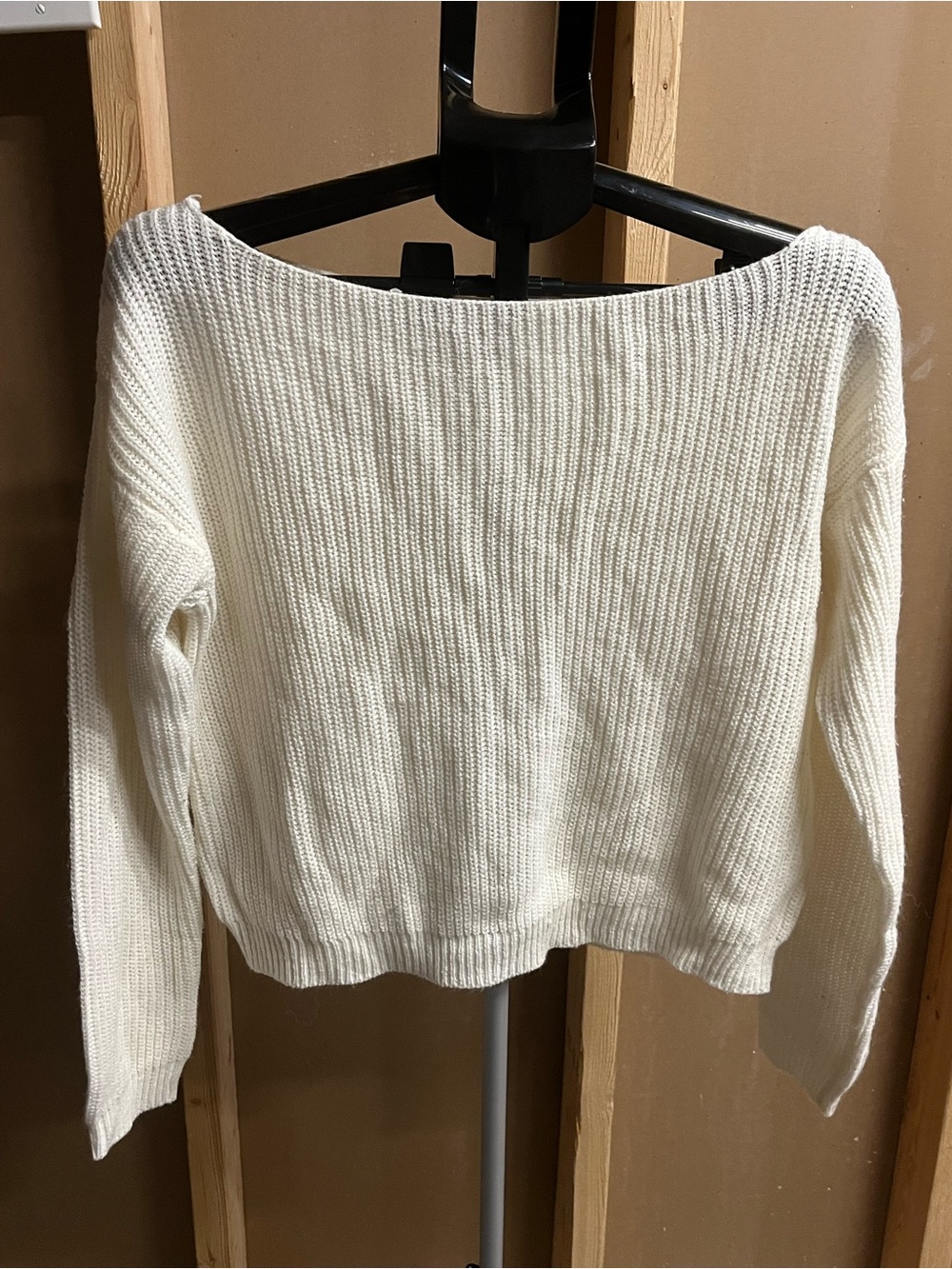 Womenβs Cream Rib-Knit off the shoulder cropped sweater